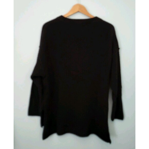 FREE PEOPLE Beach Hailee Sweater Womens S Black Henley Waffle Knit Oversized - Picture 6 of 9